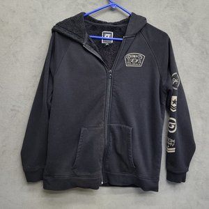 Grom & Co Boys Size Large  Fleece Lined Zip Up Hoodie Black Warm Skater DirtBike